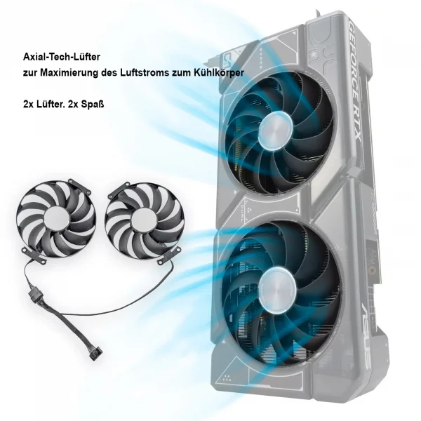 ASUS Dual RTX 4070 Grafikkarte mit Axial-Tech Lüfter Luftstrom Illustration