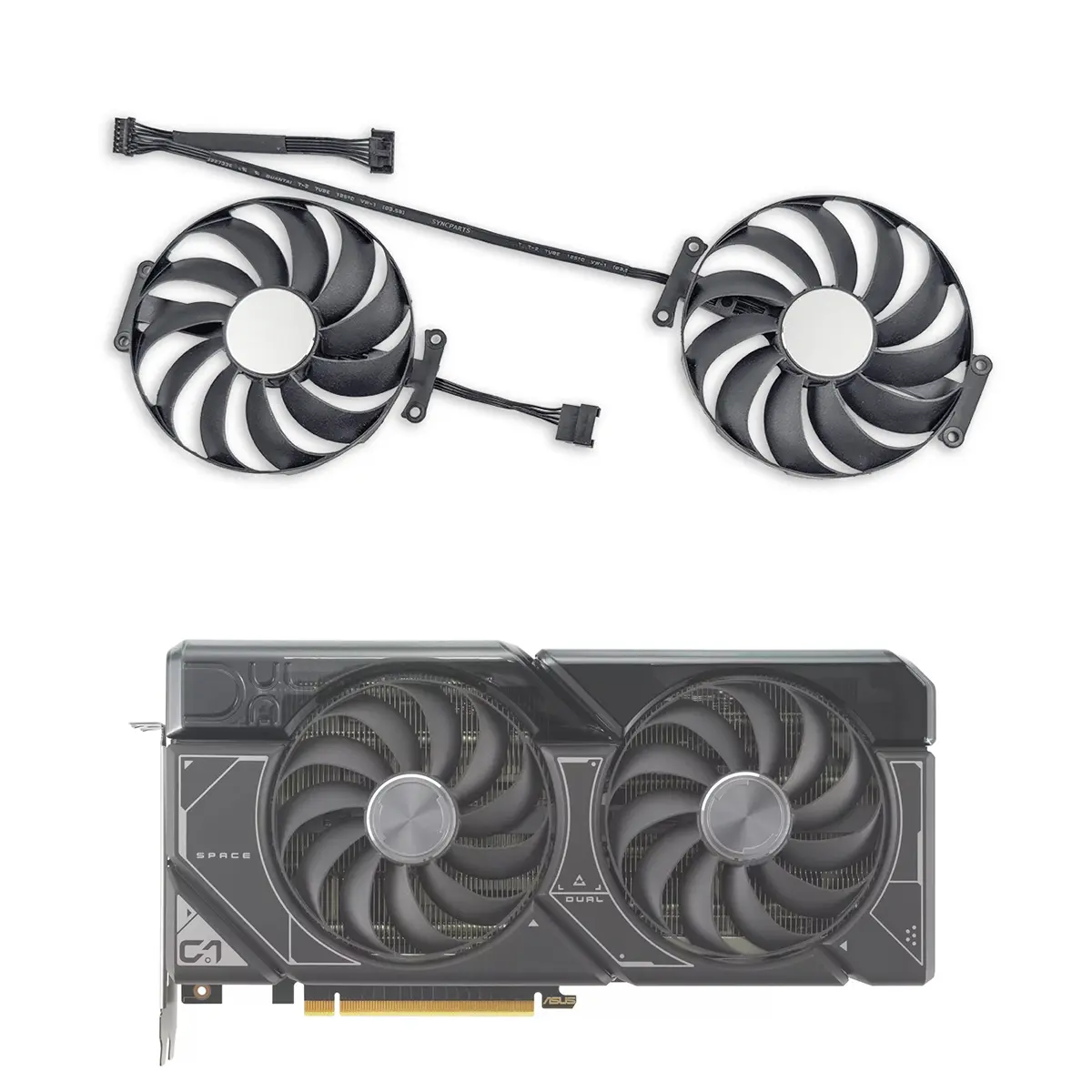 passform-vergleich-luefter-gpu Vergleich der Ersatzlüfter mit der originalen ASUS Dual RTX 4070 Grafikkarte